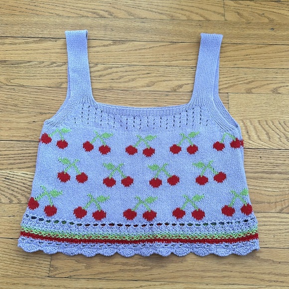 Zara Cherry Knit Crop Top Purple - Picture 2 of 7